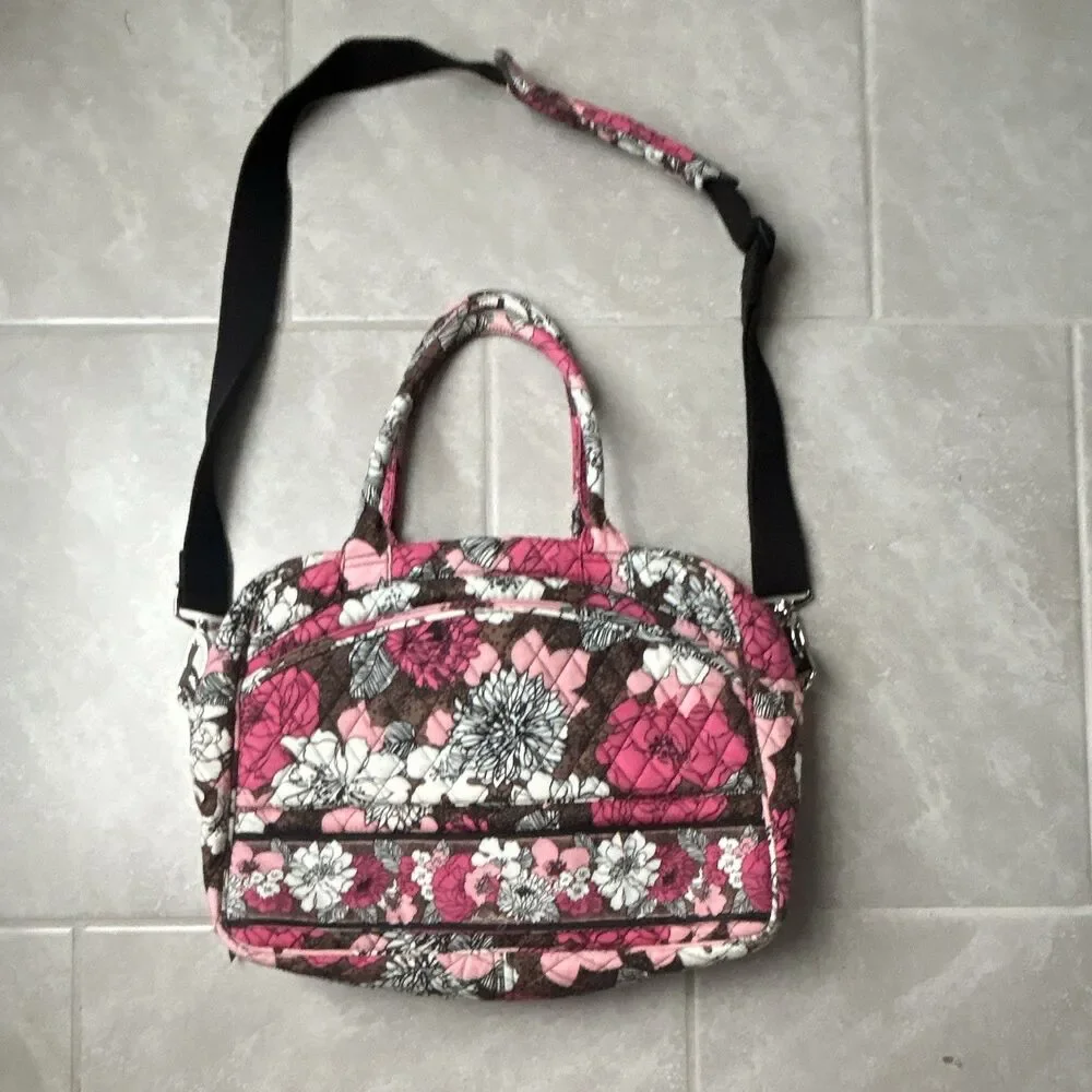 Vera Bradley Floral Pink Brown White computer bag size 15 x 12 x 4 inches